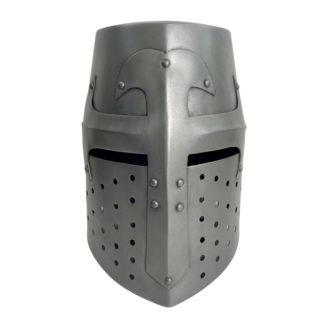 Medieval Crusader Great Helm Full Face Steel Knight Helmet Front View