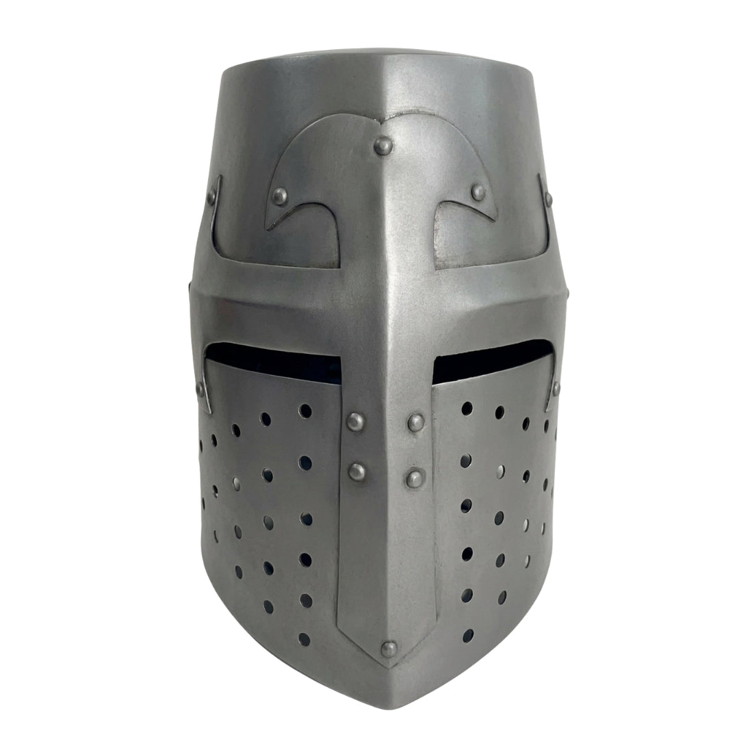 Medieval Crusader Great Helm Full Face Steel Knight Helmet Front View