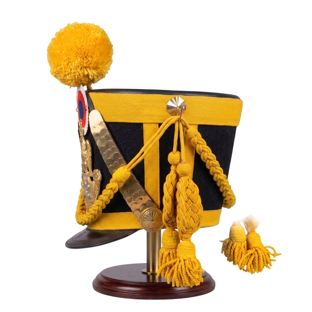 Rear View of Napoleonic Military Shako Hat with Decorative Cords