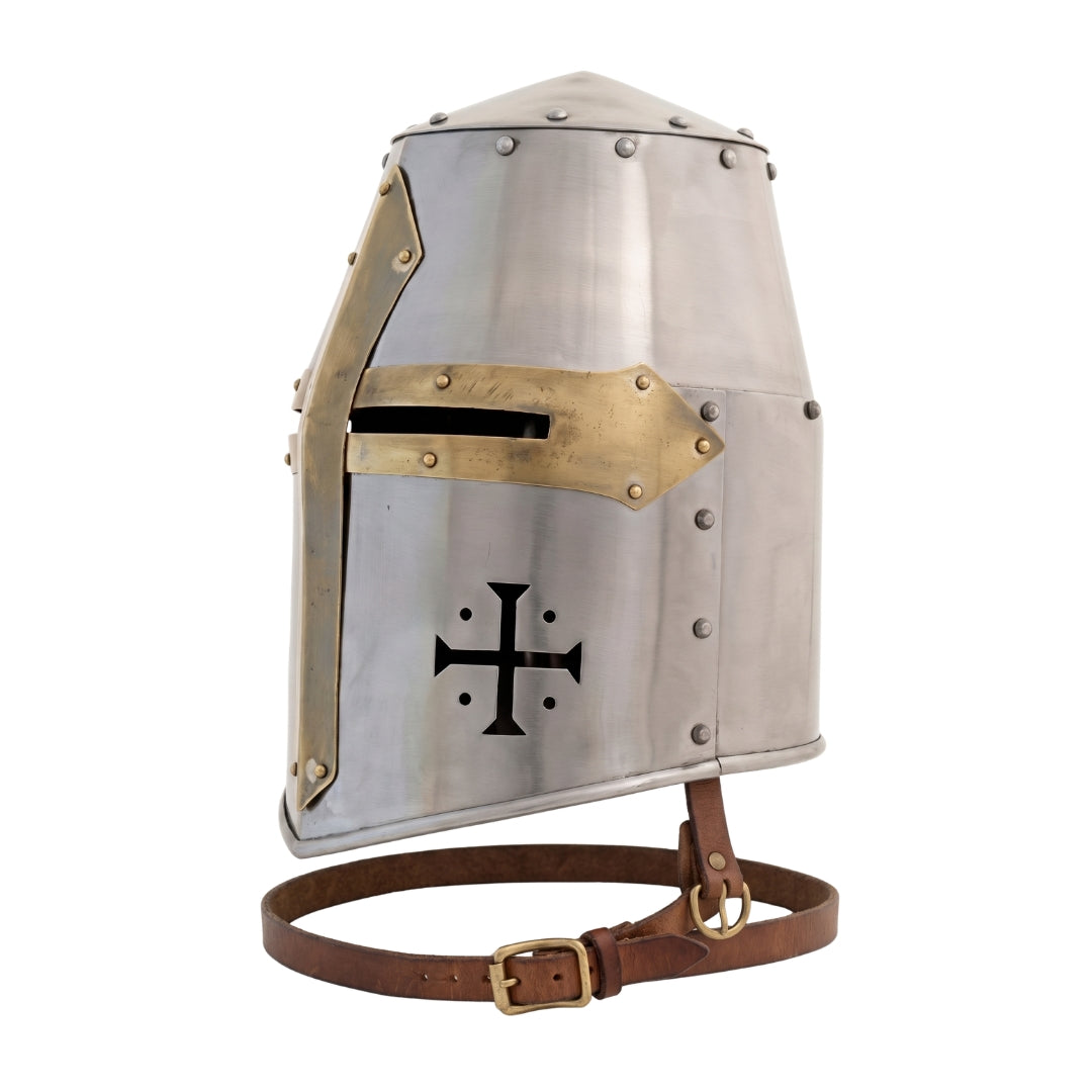 Steel Templar Great Helm with Brass Face Reinforcement