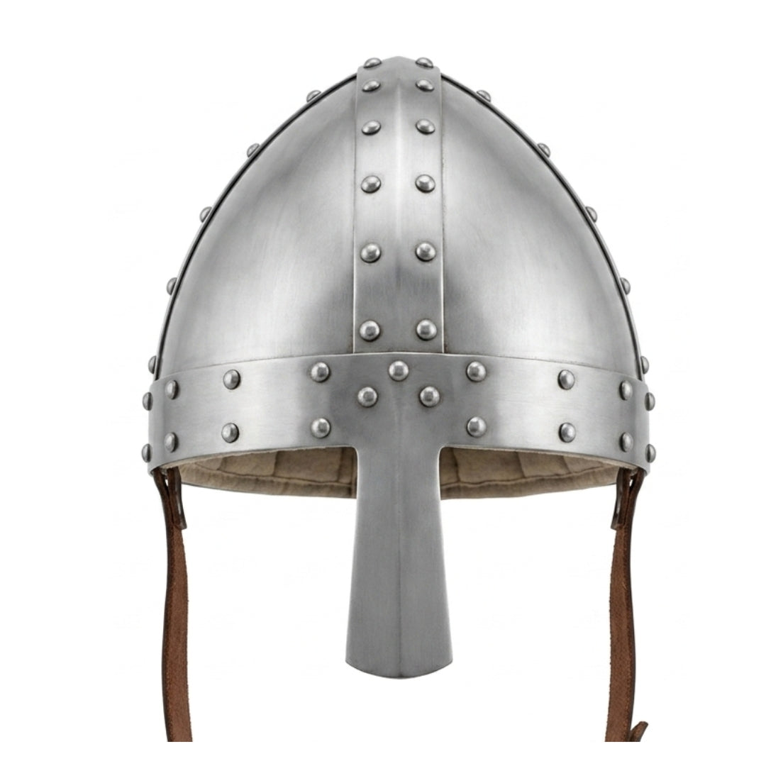 Handmade Medieval Norman Nasal Helmet made from 18 gauge carbon mild steel with satin finish.