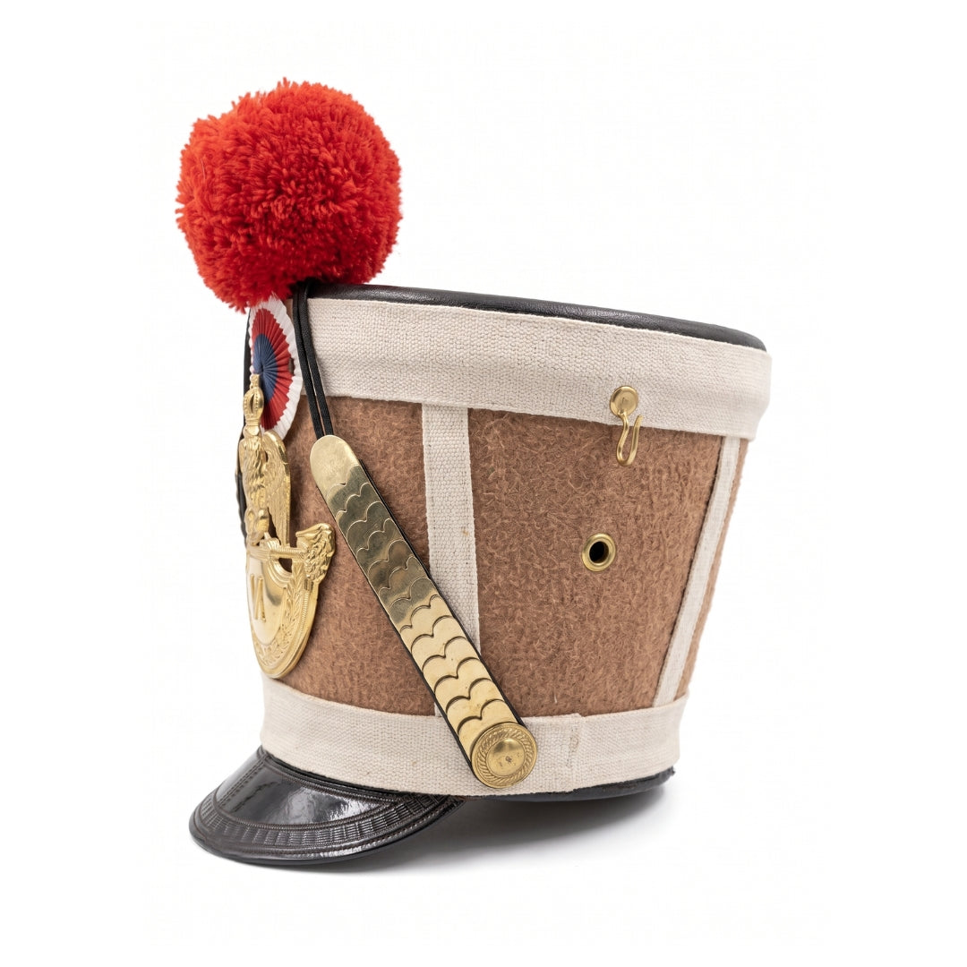 Rear View of Historical French Shako Helmet with Red Plume