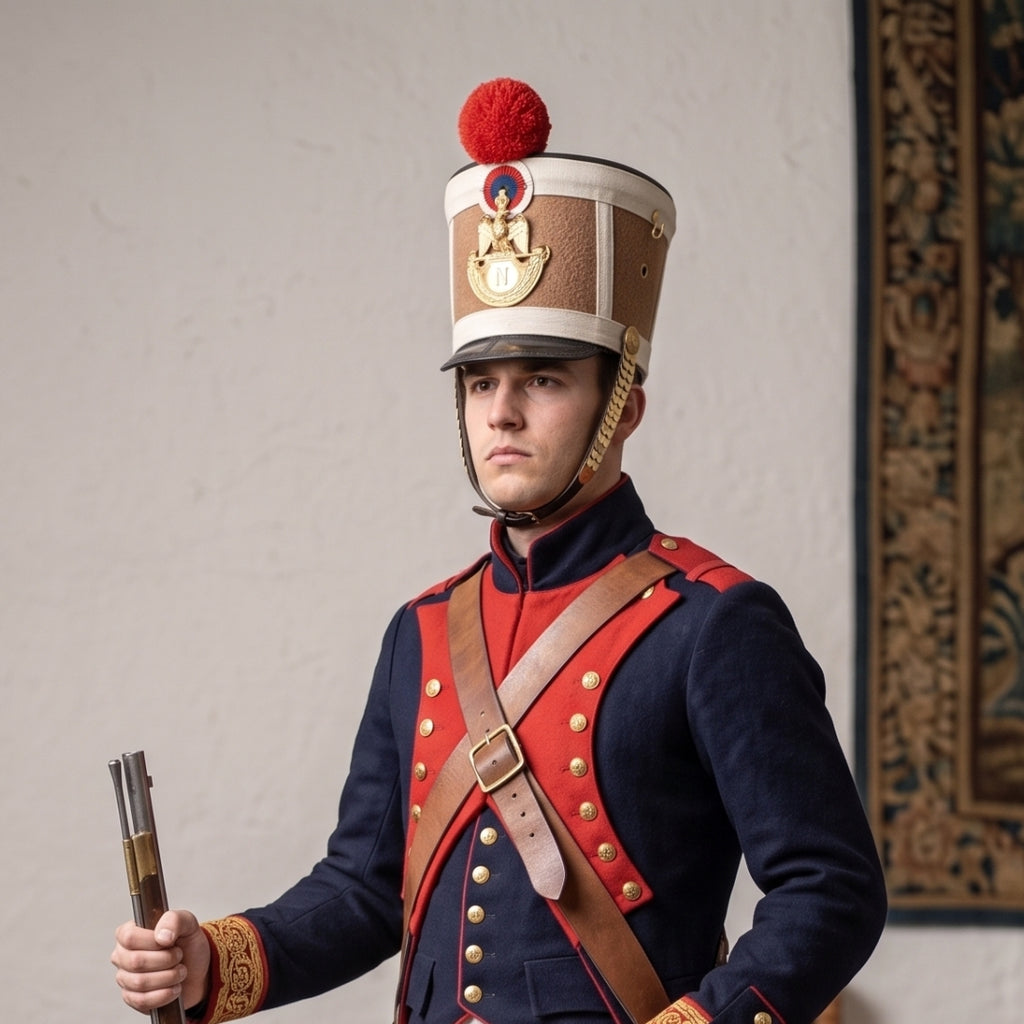 Napoleonic French Shako Hat | Brown Military Shako Helmet with Red Plume | Historical Military Dress Hat | Handmade Replica