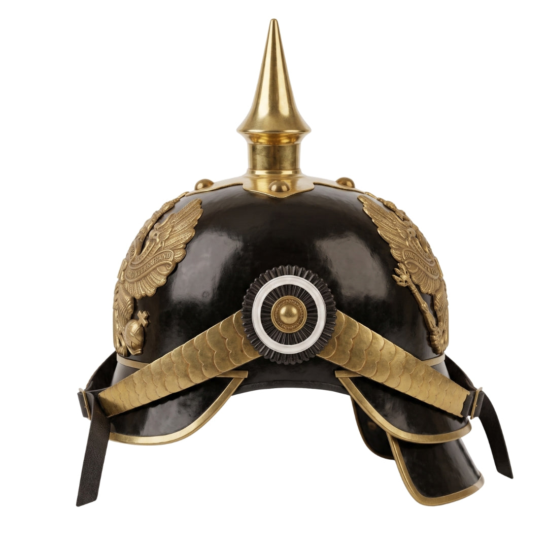 Rear View of German Prussian Leather Pickelhaube Helmet Replica