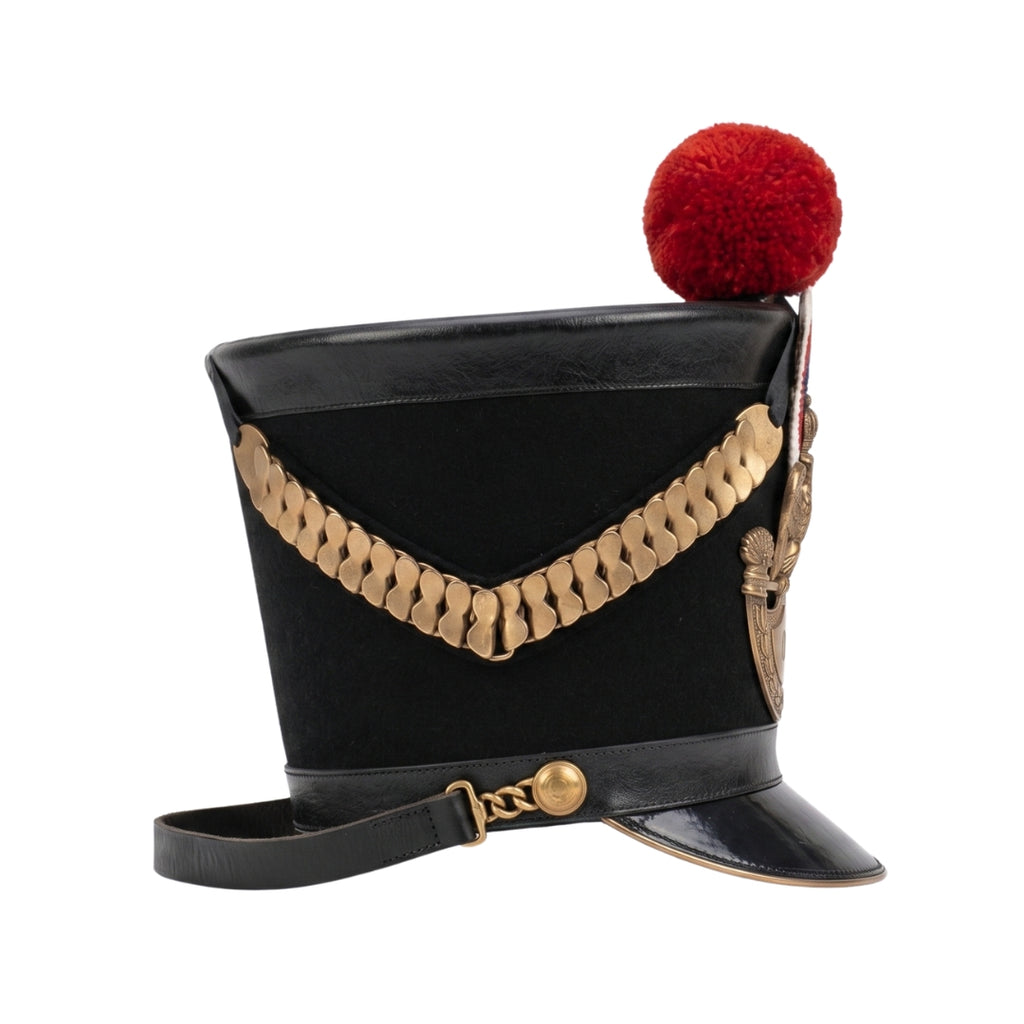Napoleonic shako hat with brass insignia and plume