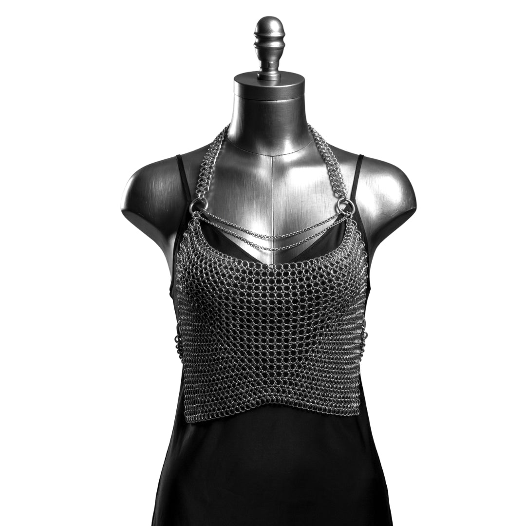 Women's Handmade Aluminum Chainmail Halter Top for Renaissance Faire Cosplay