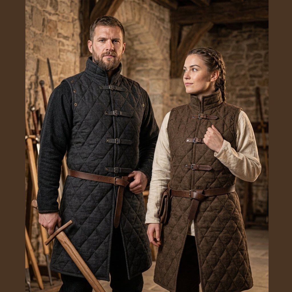 Medieval Gambeson Jacket – Handmade Sleeveless Padded Armor Vest Black/Brown