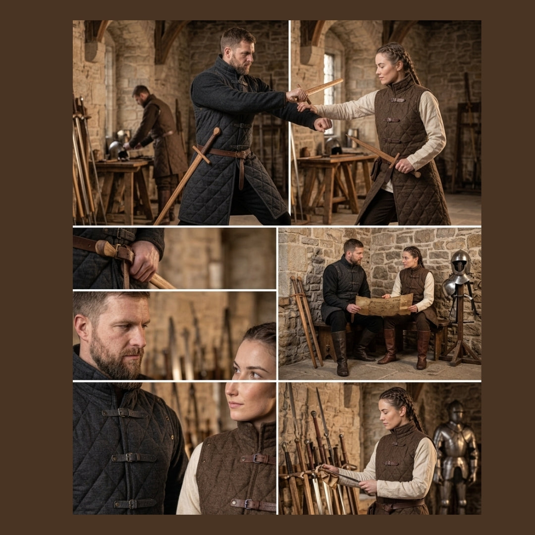 Medieval Gambeson Jacket – Handmade Sleeveless Padded Armor Vest Black/Brown