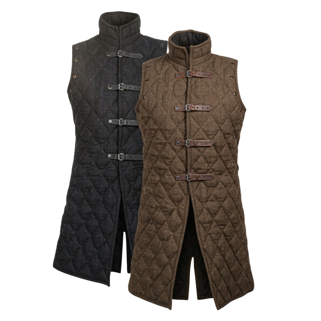 Medieval Gambeson Jacket – Handmade Sleeveless Padded Armor Vest Black/Brown