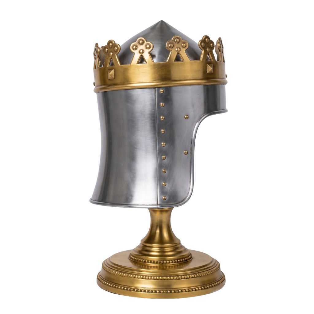 Medieval King Richard Lionheart Two-Tone Crown Helmet | Handmade Steel Crusader Great Helm | Wearable Medieval Knight Armor Replica for LARP, Cosplay & Display