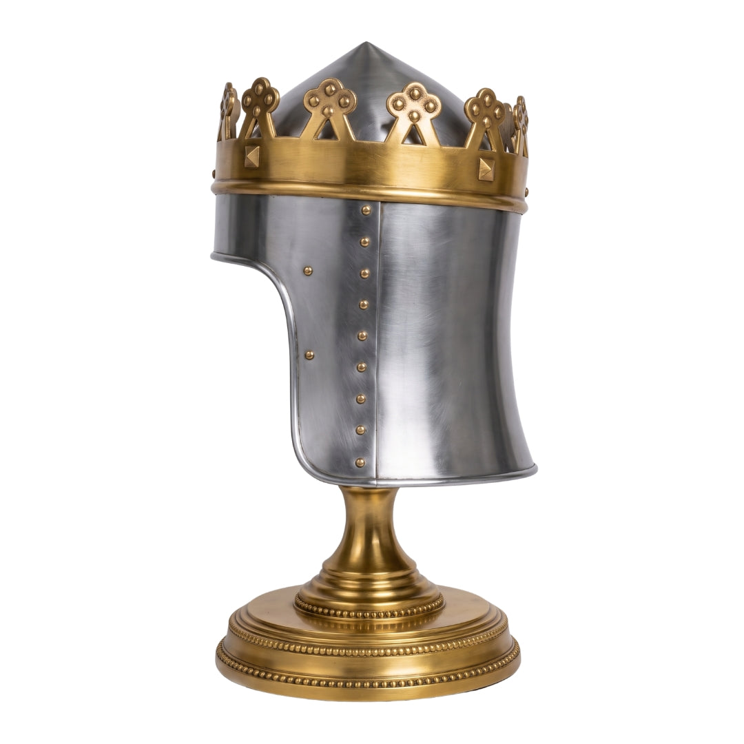 Medieval King Richard Lionheart Two-Tone Crown Helmet | Handmade Steel Crusader Great Helm | Wearable Medieval Knight Armor Replica for LARP, Cosplay & Display