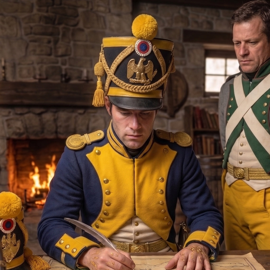 French Napoleonic Shako Hat 1807 Military Dress Hat with Yellow Plume | Handmade Napoleon Soldier Costume Hat
